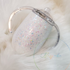 8 oz White Glitter Unicorn Sparkle Sippy Cup